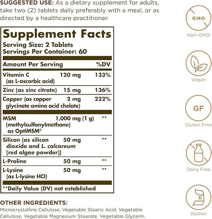 Solgar Skin, Nails & Hair - 120 Tablets, Pack of 2 - Advanced MSM Formula - Non GMO, Vegan, Gluten & Dairy Free - 120 Total Servings