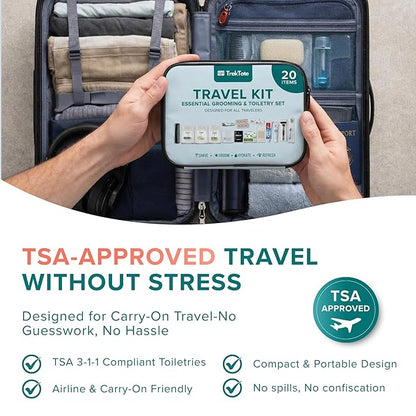 TrekTote 20 Piece Unisex Travel Hygiene Kit with Toiletries & Personal Care Essentials, TSA-Compliant, Individual and Bulk Packs Available