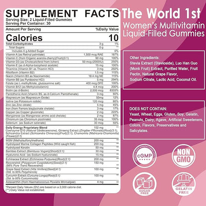 Womens Multivitamin Gummy, Methylated Multivitamin for Women, Biotin, Methylfolate, Iron, Collagen, Vitamins A C D, B Complex, Antioxidants for Women's Daily Support, Beauty, Immune, No Sugar, 60 Cts