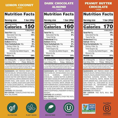 Simply Protein - Crispy Vegan Protein Bars Variety Pack, 3 Flavors - Plant Based, Protein Snacks - 13g Protein, 2g Sugar, 7g Fiber - Gluten Free, Non GMO, Kosher - 12 Bars