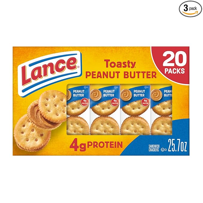 Lance Sandwich Crackers, Toasty Peanut Butter, 20 Individually Wrapped Packs, 6 Sandwiches Each
