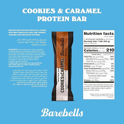 Barebells Protein Bars Cookies and Caramel - 12 Count, 20g High Protein Treats - Chocolate Nutrition Bar with 1g Total Sugars - On-The-Go Breakfast or Post-Workout Snack