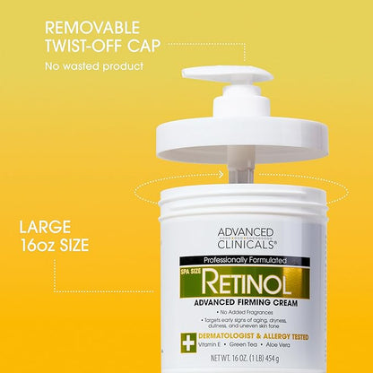 Advanced Clinicals Retinol Body Lotion & Face Moisturizer | Visible Anti Aging Skin Care Retinol Body Cream For Women & Men Targets Look Of Fine Lines, Wrinkles, & Crepe Looking Dry Skin, 16 Ounce