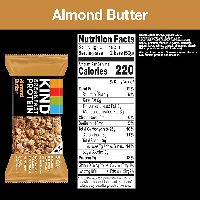 KIND Breakfast Protein Bars,Almond Butter,Healthy Snacks,Gluten Free,8g Protein,6 Count (Pack of 2)