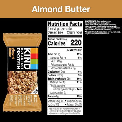 KIND Breakfast Protein Bars,Almond Butter,Healthy Snacks,Gluten Free,8g Protein,6 Count (Pack of 2)