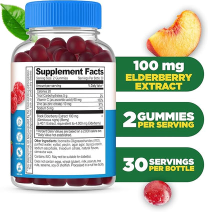 Lifeable Sugar Free Elderberry Gummies with Vitamin C and Zinc | Great Tasting Sambucus Elderberry Immune Support Supplement | Kosher, Vegan, Non GMO Black Elderberry for Adults | 60 Gummies