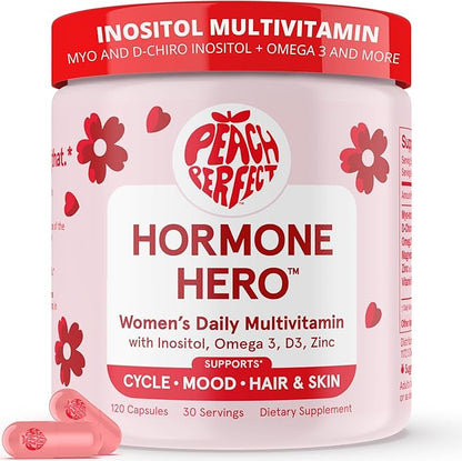 Peach Perfect Inositol Multivitamin – Myo-Inositol & D-Chiro 40:1 Blend, Omega-3, Vitamin D3, Magnesium, Zinc – Supports Women’s Health, Mood, Energy, Supplement – 30 SVG
