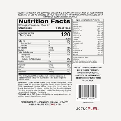 Jocko Fuel Whey Protein Powder, Strawberry Milkshake, 22g Protein, Digestive Enzymes + Probiotic Blend, No Sugar Added, with Essential Amino Acids + Electrolyte Minerals, 27 Servings
