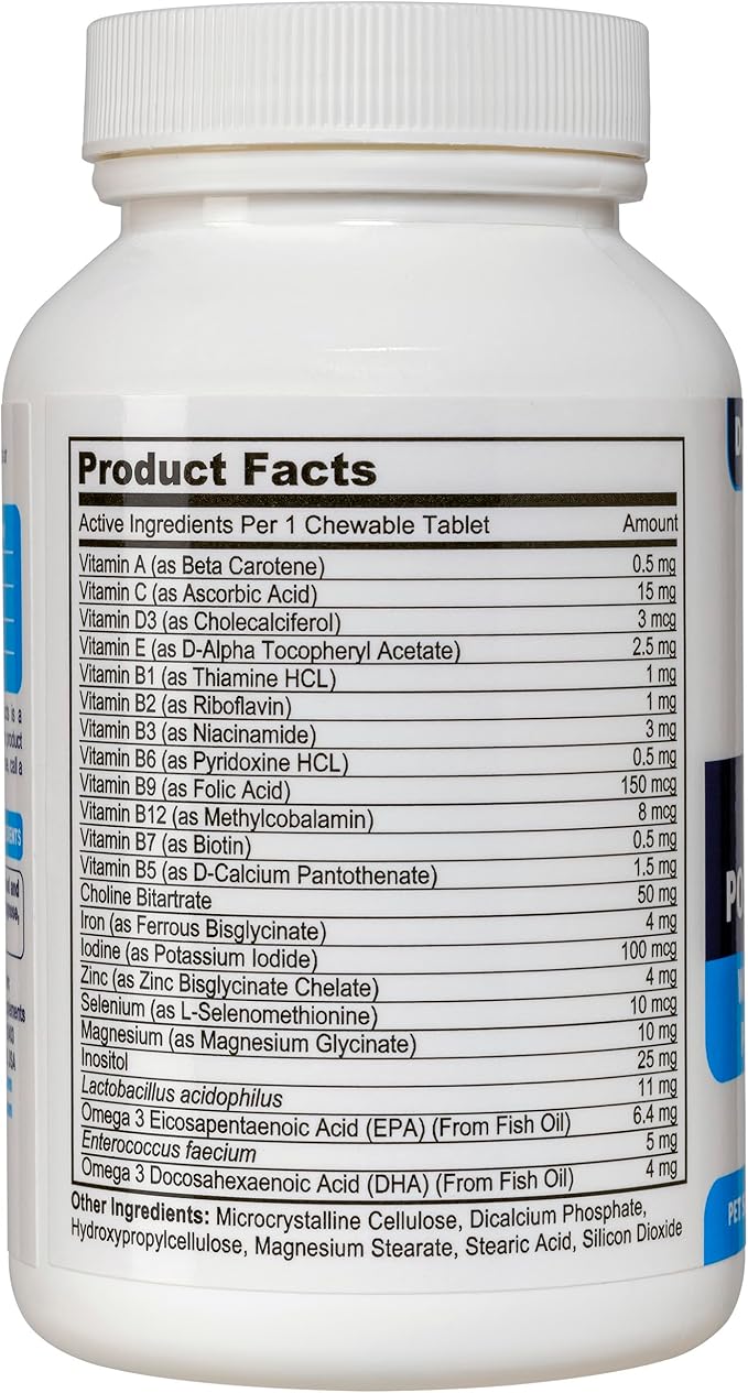 Dog Prenatal Vitamins. The Only 2in1 Prenatal & Postnatal Vitamins for Dogs with Folic Acid, Omega 3, Probiotics, Choline & Inositol, Key for Mother & Puppies, 90 Tablets