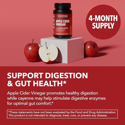 Apple Cider Vinegar Capsules with Cayenne Pepper for Digestive Health Support - 500mg ACV and 20mg Capsicum Annuum Per Serving - Easy-to-Take, Unflavored - 120 Count - Vegan, Non-GMO - 4 Month Supply