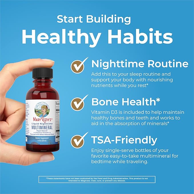 MaryRuth's Liquid Nighttime Multimineral Travel Pack | NO Melatonin | Bedtime Routine | Magnesium Citrate | Calcium | Zinc | Vitamin D3 | Vegan | Sugar Free | Gluten Free | 1 Oz | 8 Servings