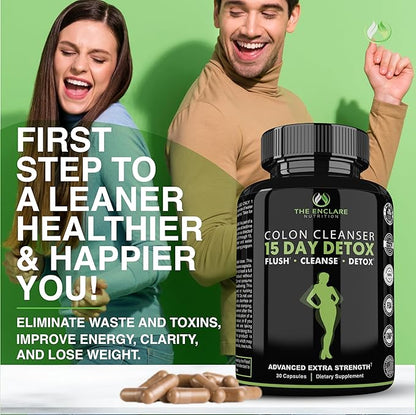 THE ENCLARE NUTRITION Colon Cleanse 15 Day Gut Cleanse Pills - Colon Cleanser for Women & Men - Psyllium Probiotic Laxatives for Constipation, Bloating Relief, Detox Cleanse Weight Loss Support (1)
