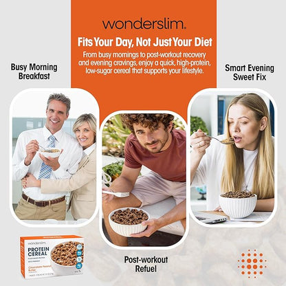 WonderSlim Protein Cereal, Chocolate Peanut Butter, Low Sugar, Gluten Free, Keto Friendly & Low Carb (7ct)