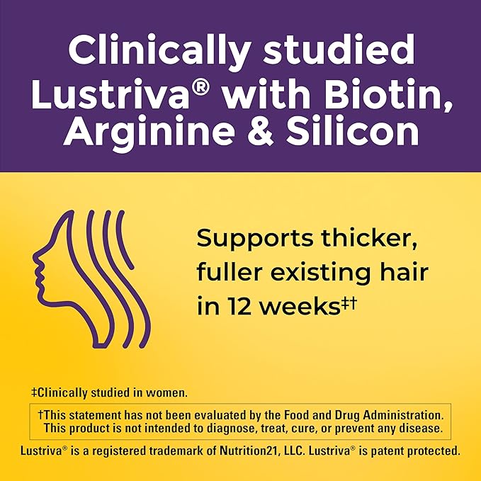 Nature Made Hair-Growth Softgels, Clinically Studied Lustriva + Biotin, Vitamin C & A, Hairs Growth Vitamins - Support Healthy Hair as You Age, 30 Softgels, 30 Day Supply, (Pack of 2)