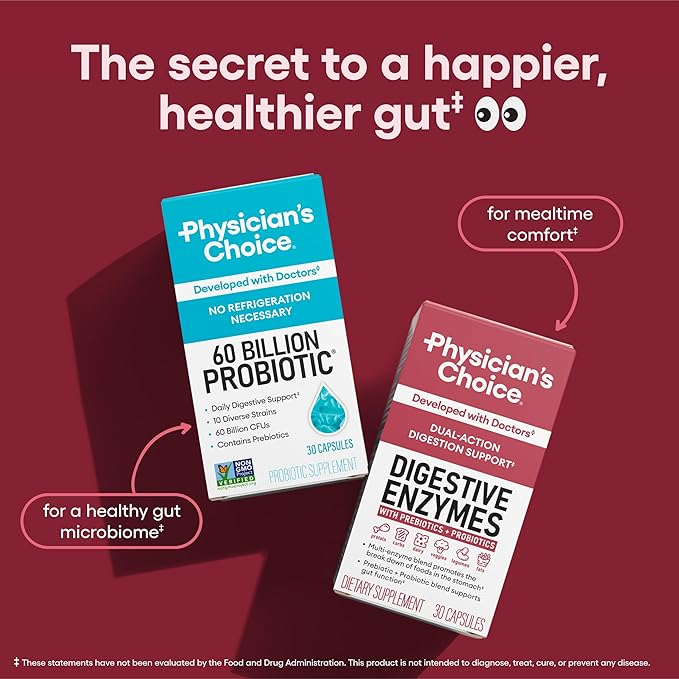 Physician's CHOICE Digestive Enzymes for Bloating & Digestion - 16 Enzymes with Organic Prebiotics & Probiotics for Gut & Digestive Health - Meal Time Discomfort Relief - Dual Action Support - 90 CT