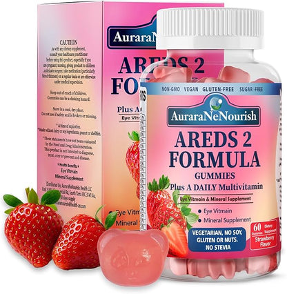 Areds 2 + Advanced Formula for MacularHealth, 22-in-1 Eye Vitamin & MineralSupplement w. Zeaxanthin, Zinc &Vitamin C Supports Eye Strain, Pressure,Night Vision, 60 Chewable Gummies