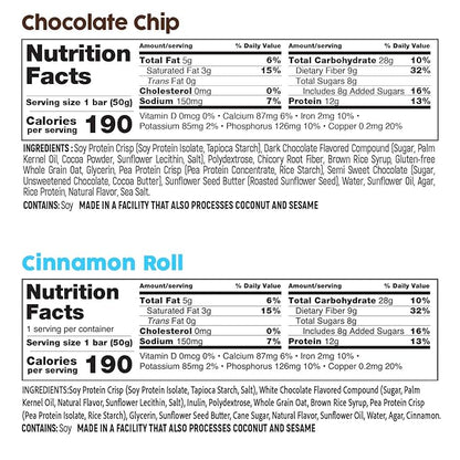 No Nuts! Protein Bar Variety Pack 4 Count Sampler | Nut-Free & School-Safe | Chocolate Chip, Caramel Mocha, Cinnamon Roll & Blueberry Vanilla | Dairy-Free, Vegan, Non-GMO, Organic, Kosher