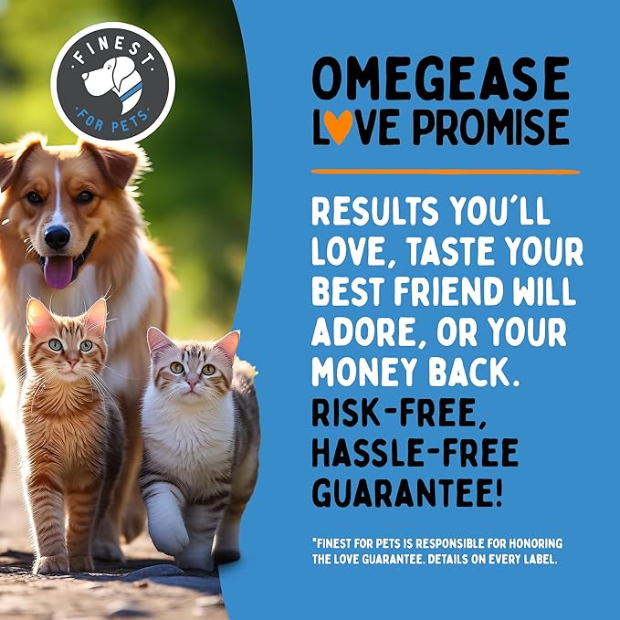 100% Pure Fish Oil for Dogs & Cats (1,545mg Omega 3 per Teaspoon) 16oz. Loaded with EPA & DHA for Joints, Skin & Coat, Itching, Heart & Immune Health. Stronger Than Salmon Oil. Unflavored Omegease.