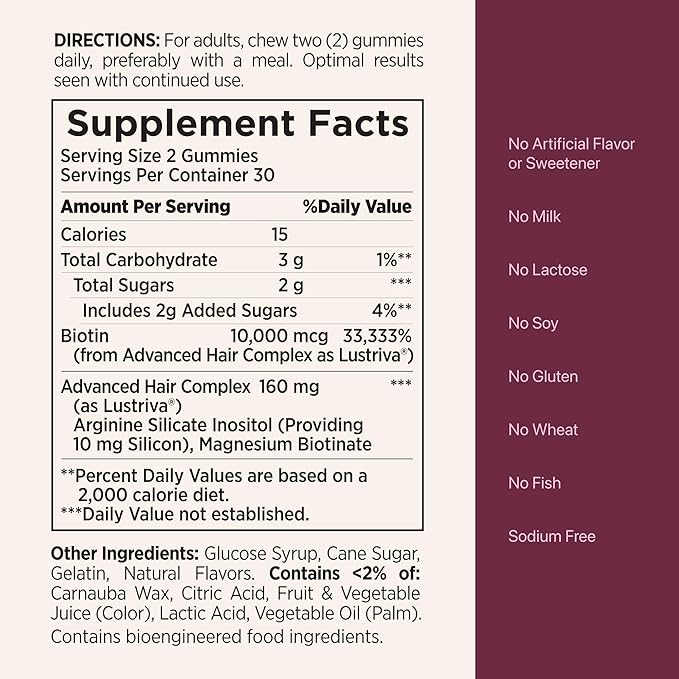 Nature’s Bounty Hair Growth Gummies for Supporting Thicker, Fuller Hair with Biotin, Silicon & Arginine, Peach Mango Flavor – Gluten Free, Contains No Lactose, Sodium or Fish, 60 Count/30 Servings