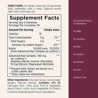 Nature’s Bounty Hair Growth Gummies for Supporting Thicker, Fuller Hair with Biotin, Silicon & Arginine, Peach Mango Flavor – Gluten Free, Contains No Lactose, Sodium or Fish, 60 Count/30 Servings