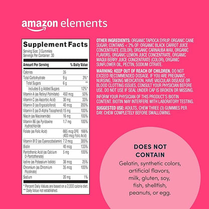 Amazon Elements - Adult Women’s Organic Multivitamins, 90 Gummies (30 Servings), Vegetarian, Gluten Free (Previously Revly) (Pack of 3)