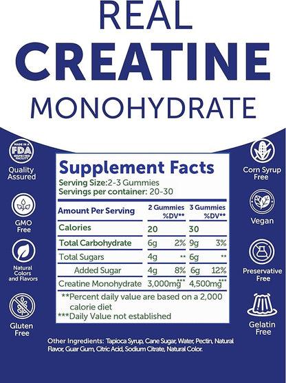 Lunakai USA Made Creatine Monohydrate Gummies for Women & Men – Vegan Creatine Gummies for Muscle & Recovery Support – Pre Workout Supplement, 60ct