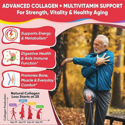 Collagen Peptide Gummies for Women & Men Sugar-Free, Multi Collagen Hydrolyzed w/ 1500mg Protein Type I,II,III,V,X, 5000mcg Biotin, Methylated B12, Vitamin C A E D3 B6 for Skin Hair Nails, Bone, 60Cts