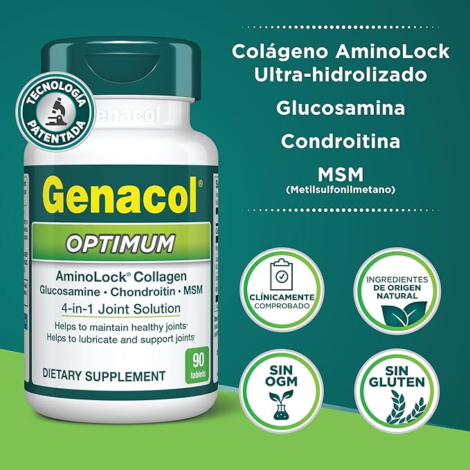 Genacol Optimum – Glucosamine, Chondroitin, MSM and Ultra-Hydrolyzed Collagen Tablets, Maintains Healthy Joints, Protects & Lubricate Cartilage, 90 Tablets (30-Day Supply)