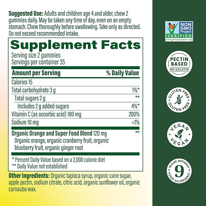 MegaFood C Defense Daily Vitamin C Supplement - Chewable Vitamin C Gummies, Immune Support Supplement, Tangy Citrus Flavor, Made with Real Food, Vegan - 70 Gummy Vitamins, 35 Servings