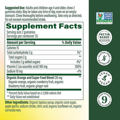 MegaFood C Defense Daily Vitamin C Supplement - Chewable Vitamin C Gummies, Immune Support Supplement, Tangy Citrus Flavor, Made with Real Food, Vegan - 70 Gummy Vitamins, 35 Servings
