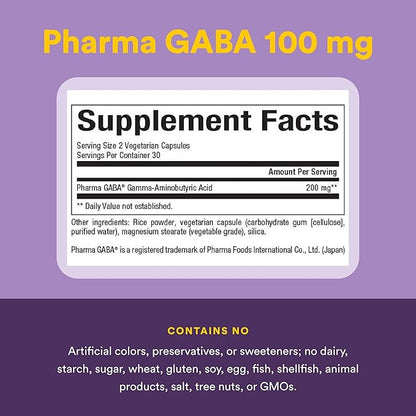Natural Factors Pharma GABA - Dietary Supplement Supports Calm Sleep & Sleep Quality - Natural, Fast-Working Supplement Aids Focus & Brain Health - 60 Vegetarian Capsules (30 Servings)