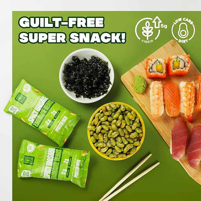 Where You Bean Edamame Beans Snack (Spicy Wasabi) - Crunchy and Dry Roasted Edamame Beans - High Protein Snacks, Keto and Vegan Healthy Snacks for Adults & Low Carb Asian Snack 0.9 oz (Pack of 8)