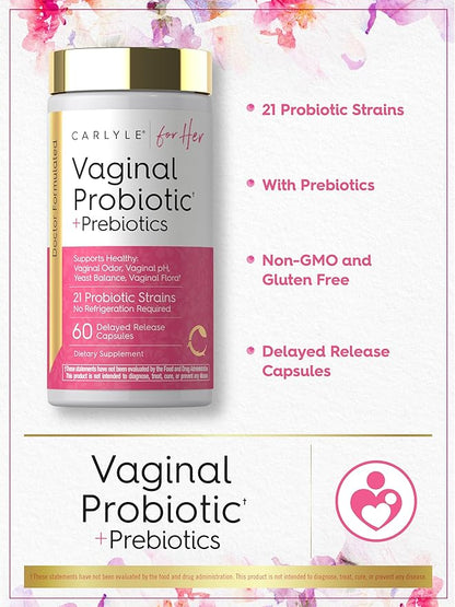 Carlyle Vaginal Probiotics for Women | 60 Capsules | with Prebiotics | Supports Healthy Odor, pH, Yeast Balance, and Flora | Vegan, Non-GMO, Gluten Free | for Her