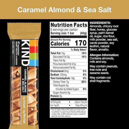 KIND Nut Bars,Caramel Almond & Sea Salt,Healthy Snacks,Gluten Free,Low Sugar,6g Protein,12 Count (Pack of 2)