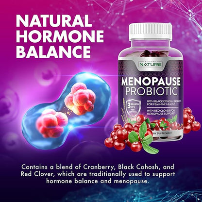 Menopause Supplements for Women - Menopause Probiotic Gummy - Women’s Menopause Relief for Hot Flashes, Night Sweats & Mood Swings with Black Cohosh & Cranberry - Non-GMO, Vegan - 60 Gummies