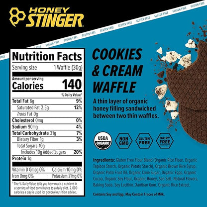 Honey Stinger Organic Gluten Free Cookies & Cream Waffle, Energy Stroopwafel for Exercise, Endurance and Performance, Sports Nutrition for Home & Gym, Pre & During Workout, 16.96 Ounces (Pack of 16)