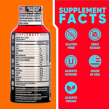 Vitamin Energy Focus+ Extra Strength Energy Shot Mango 12 Pack, 260mg Natural Caffeine, B-Vitamins, CoQ10, Amino Acids, Focus, Productivity & Clarity, Zero Sugar, Gluten-Free, 1.93 fl oz