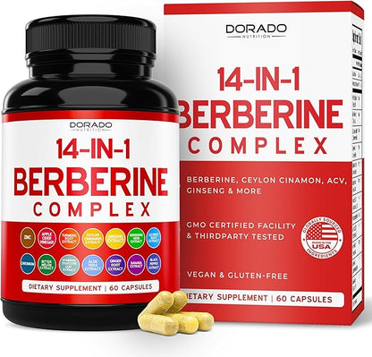 GLP-1 Supplement 14 in 1 Formula (GLP1 Supplement with Berberine, ACV, Chromium, Ceylon Cinnamon, Turmeric & More) Support Gut Health & Metabolism - Third Party Tested, Vegan Safe & USA Made