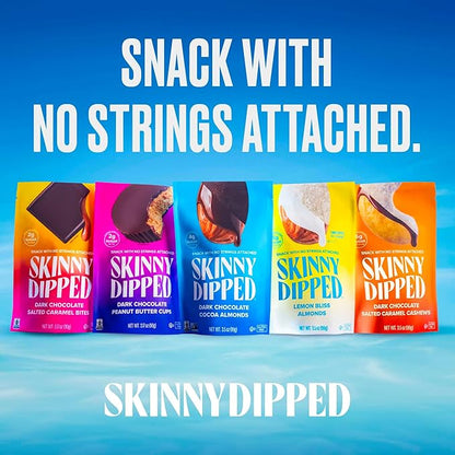 SkinnyDipped Dark Chocolate Peanut Butter Almonds, Healthy Snack, Plant Protein, Gluten Free, 0.46 oz Mini Bags, Pack of 24