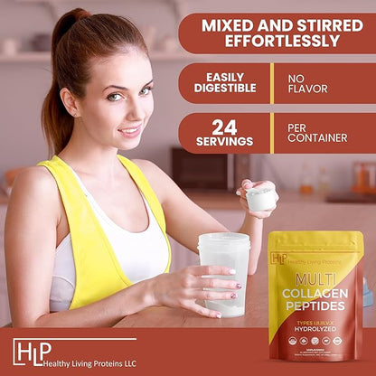 Healthy Living Proteins - Hydrolyzed Multi Collagen Peptides Powder Types I, II, III, V & X - Grass Fed Bovine, Wild Caught Marine, Free Range Chicken - Gluten Free (Unflavored 10 oz)