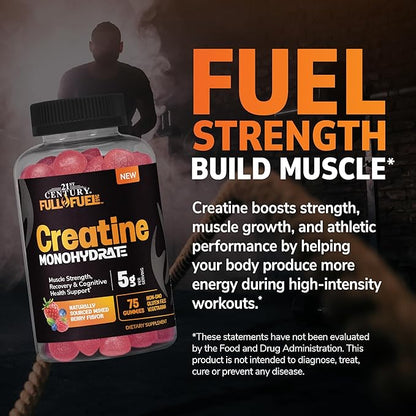 21st Century Full Fuel 365 Creatine Monohydrate Gummies, 5g Per Serve, Muscle Strength, Recovery & Cognitive Support, Mixed Berry Flavor, 75 Gummies