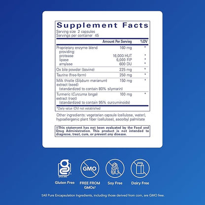 Pure Encapsulations Digestion GB - Digestive Enzyme Supplement - for Gallbladder Support & Gut Health* - with Bile Salts & Digestive Enzymes Blend - Gluten Free & Non-GMO - 90 Capsules