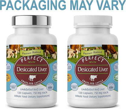 Perfect Supplements – Perfect Desiccated Liver – 120 Capsules – Undefatted Beef Liver – Natural Source of Protein, Iron, Vitamins A & B – 2 Pack