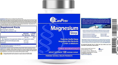 CanPrev Magnesium Bisglycinate Chelated + GABA & Melatonin, 120 Veg Caps, 120-Day Supply, Support Restful Night, Muscle Function, Promote Relaxation & Balanced Sleep-Wake Cycle, Vegan, No GMO & Gluten