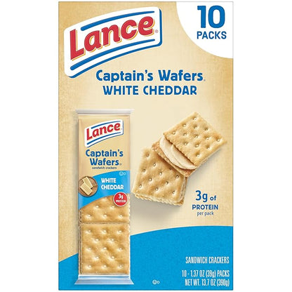 Lance Sandwich Crackers, Captain's Wafers White Cheddar, 10 Individual Packs, 6 Sandwiches Each