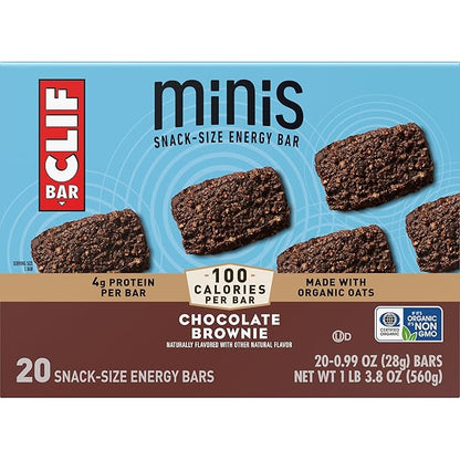 CLIF BAR Minis - Chocolate Brownie Flavor - Made with Organic Oats - 4g Protein - Non-GMO - Plant Based - Snack-Size Energy Bars - 0.99 oz. (20 Pack)