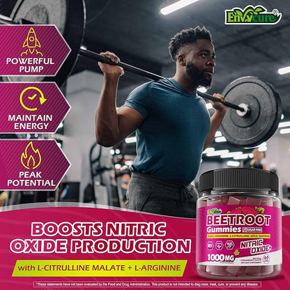 Organic Beet Root Gummies with L-Citrulline & L-Arginine, Nitric Oxide Supplements for Men and Women, Grape Seed, Pomegranate, Saffron for Circulation, Vâsculâr & Vitality, Vegan, Sugar Free, 120 Cts