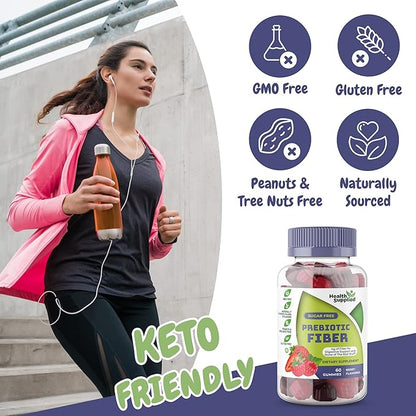 Health Supplied Mixed Berry Flavored Prebiotic Fiber Gummies - Supports Digestive System Gut Cleansing, Constipation Relief - Assists with Weight Loss Plan - Great Tasting and Easy to Swallow