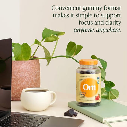 OM MUSHROOM SUPERFOOD Lion’s Mane Mushroom Gummies – USA Grown Organic Lion’s Mane – Supports Memory, Focus & Cognitive Health – Strawberry Flavor – 30 Servings, 60 Count.