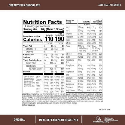SlimFast Original Meal Replacement Powder, Creamy Milk Chocolate, Weight Loss Shake Mix, 10g of Protein, 14 Servings (Pack of 3) (Packaging May Vary)